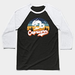 Capricorn Zodiac Sign - Distressed Retro Sunset Baseball T-Shirt